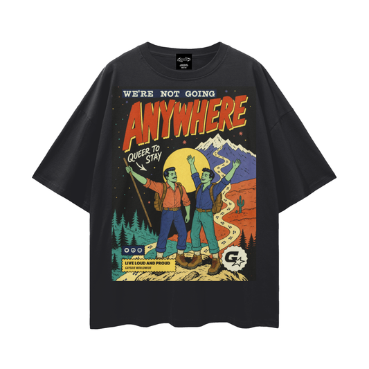 QUEER TO STAY Retro Comic Oversize Drop Shoulder Tee ~ GAYSBIE