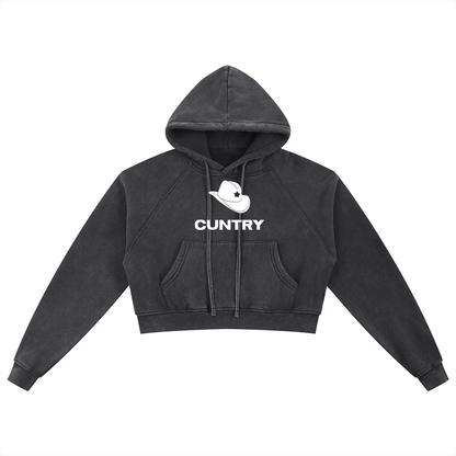 Black / S CUNTRY Premium Cropped Hoodie ~ GAYSBIE ODMPOD