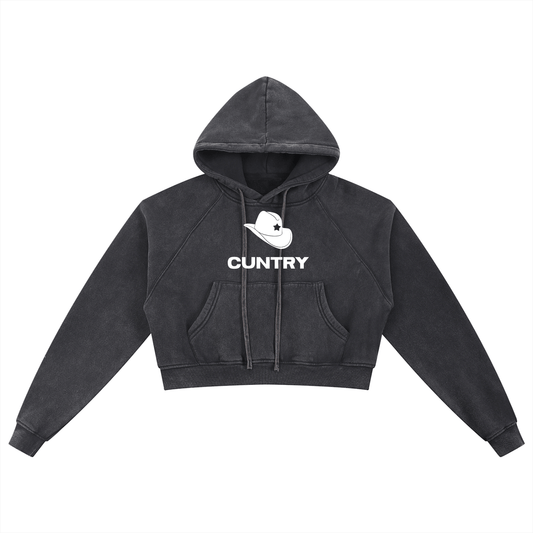 Black / S CUNTRY Premium Cropped Hoodie ~ GAYSBIE ODMPOD