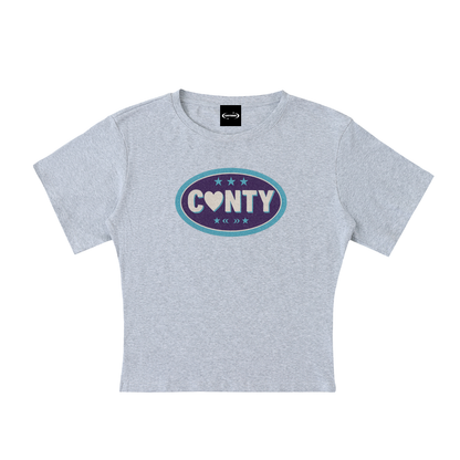 Baby Tee STONE / S CUNTY BADGE  Baby Tee ~ GAYSBIE PREMIUM MATERIALS