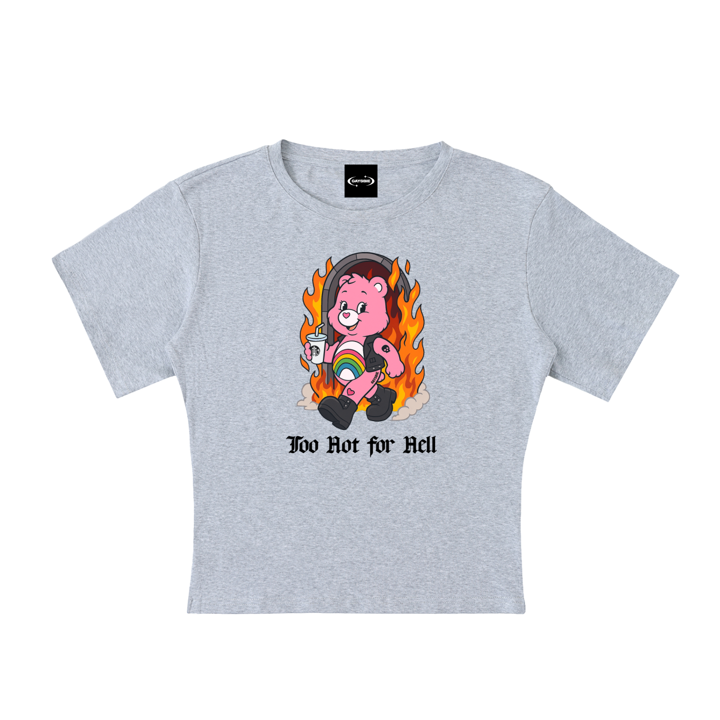 TOO HOT FOR HELL BEAR Baby Tee ~ GAYSBIE