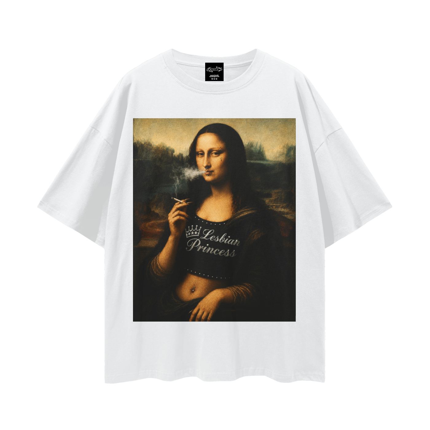 Mona Lisa Lesbian Pride Oversize Loose Drop Shoulder Tee ~ GAYSBIE