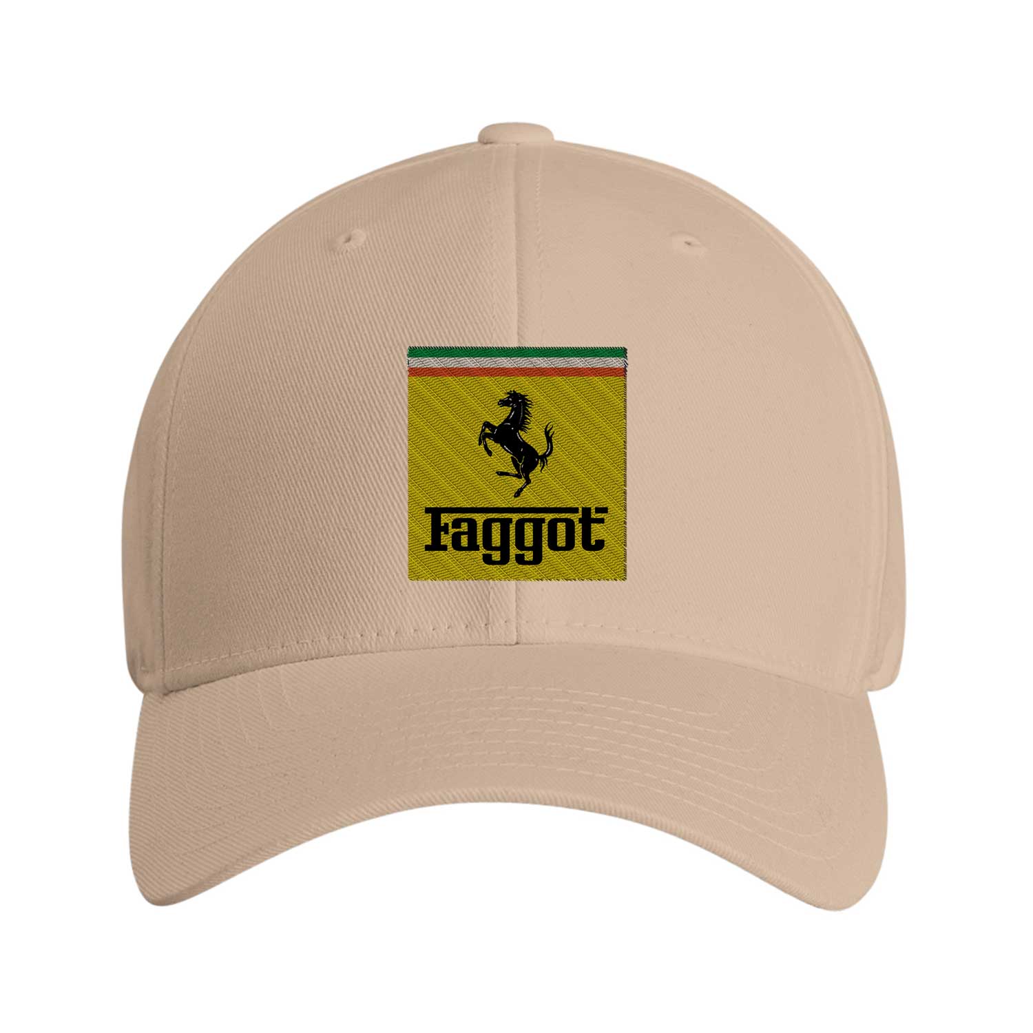 Caps KHAKI / S-M Faggot Ferrari Embroidered Cap ~ GAYSBIE PREMIUM MATERIALS