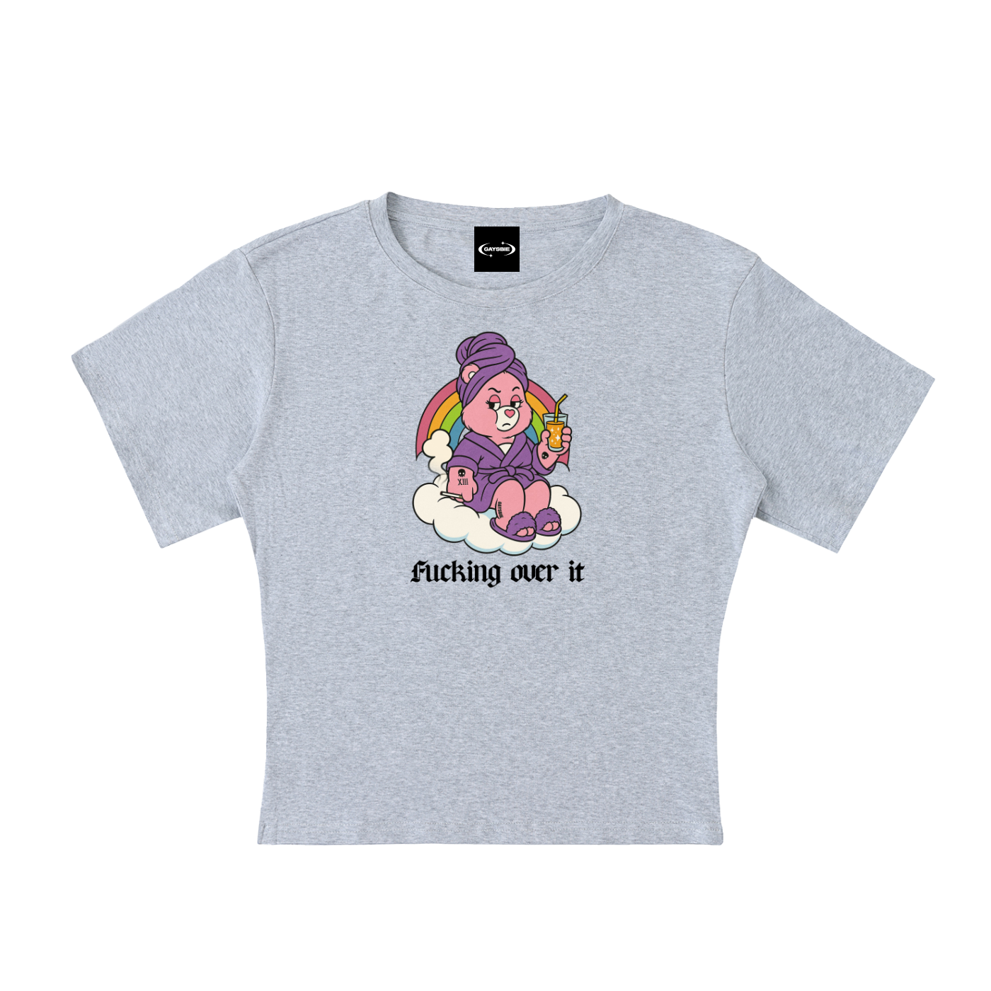 Baby Tee STONE / S FUCKING OVER IT BEAR Baby Tee ~ GAYSBIE PREMIUM MATERIALS