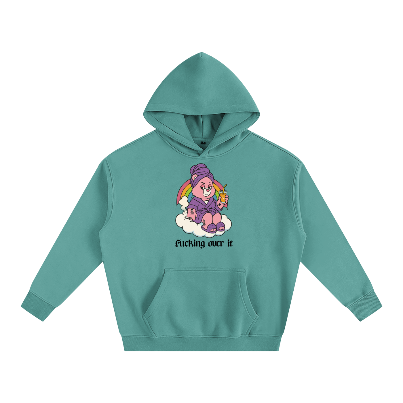 Premium Hood MINT / S FUCKING OVER IT BEAR Heavy Fleece Hoodie ~ GAYSBIE PREMIUM MATERIALS