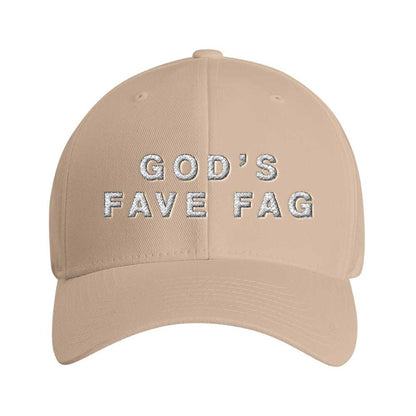 Caps TAN / L-XL GOD'S FAVE FAG Embroidered Cap ~ GAYSBIE PREMIUM MATERIALS