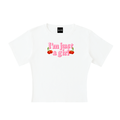 Baby Tee ICE / S I'm Just A Girl Cherry Baby Tee ~ GAYSBIE PREMIUM MATERIALS