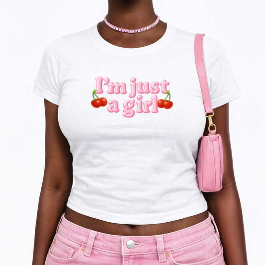Baby Tee I'm Just A Girl Cherry Baby Tee ~ GAYSBIE PREMIUM MATERIALS