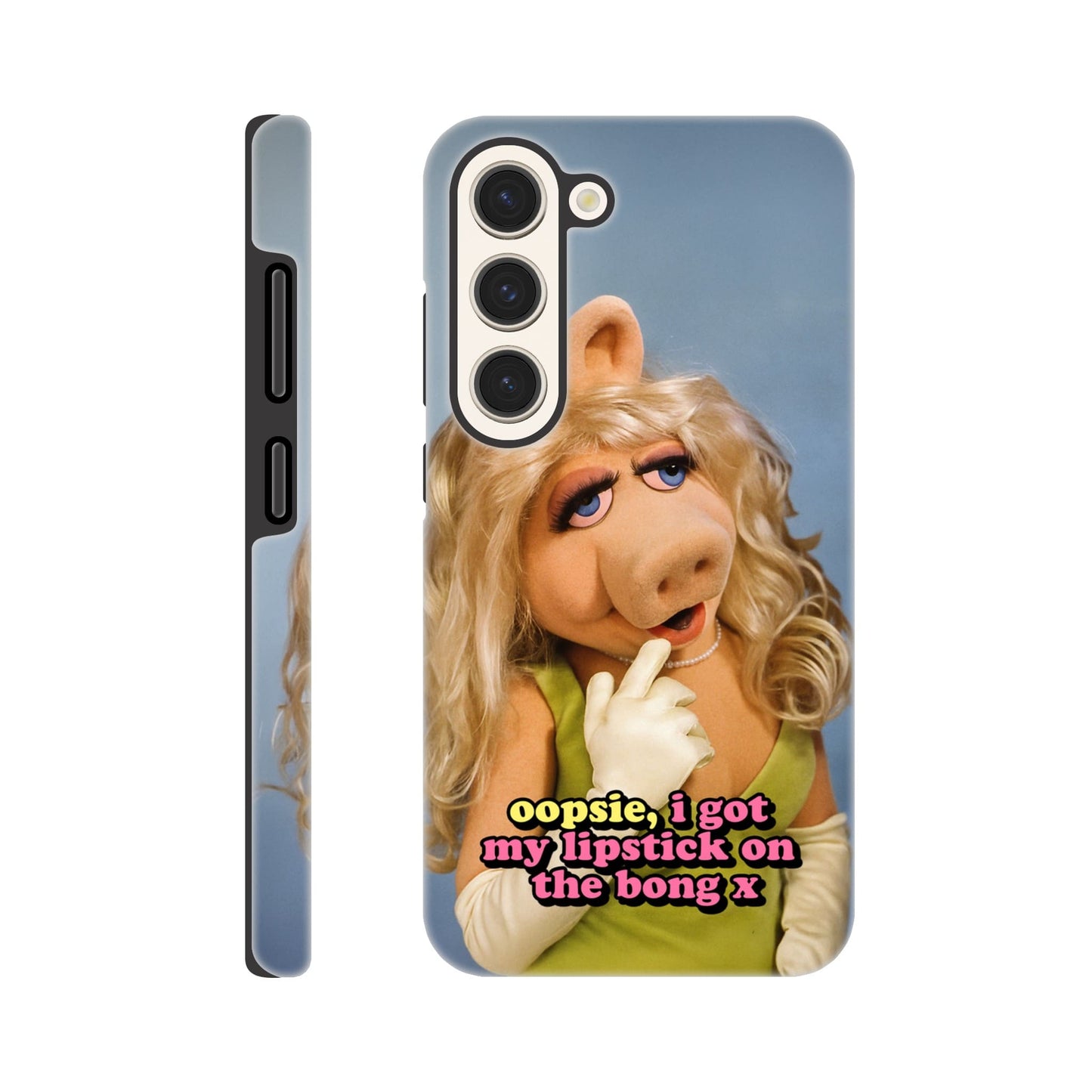 Android Case Galaxy S23 oopsie, i got my lipstick on the bong Piggy Tough Android Case ~ GAYSBIE PREMIUM MATERIALS