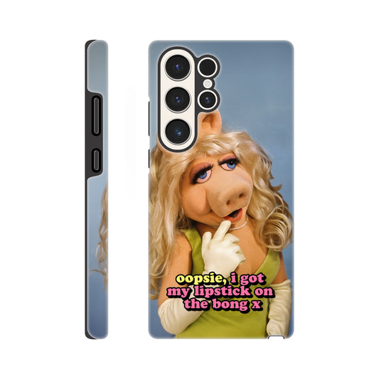 Android Case Galaxy S23 Ultra oopsie, i got my lipstick on the bong Piggy Tough Android Case ~ GAYSBIE PREMIUM MATERIALS