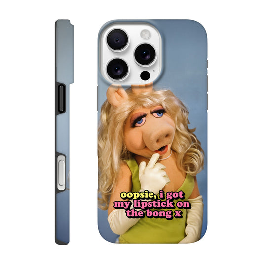 iPhone Case iPhone 16 Pro Max oopsie, i got my lipstick on the bong Piggy Tough iPhone Case ~ GAYSBIE PREMIUM MATERIALS