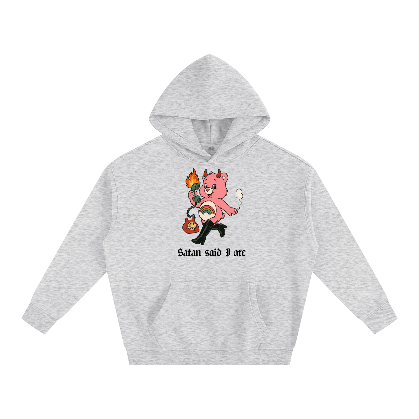 Premium Hood STONE / S SATAN SAID I ATE BEAR Heavy Fleece Hoodie ~ GAYSBIE PREMIUM MATERIALS