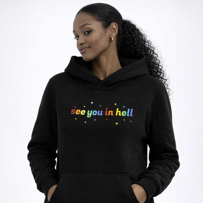 Premium Hood see you in hell Rainbow Heavy Fleece Hoodie ~ GAYSBIE PREMIUM MATERIALS