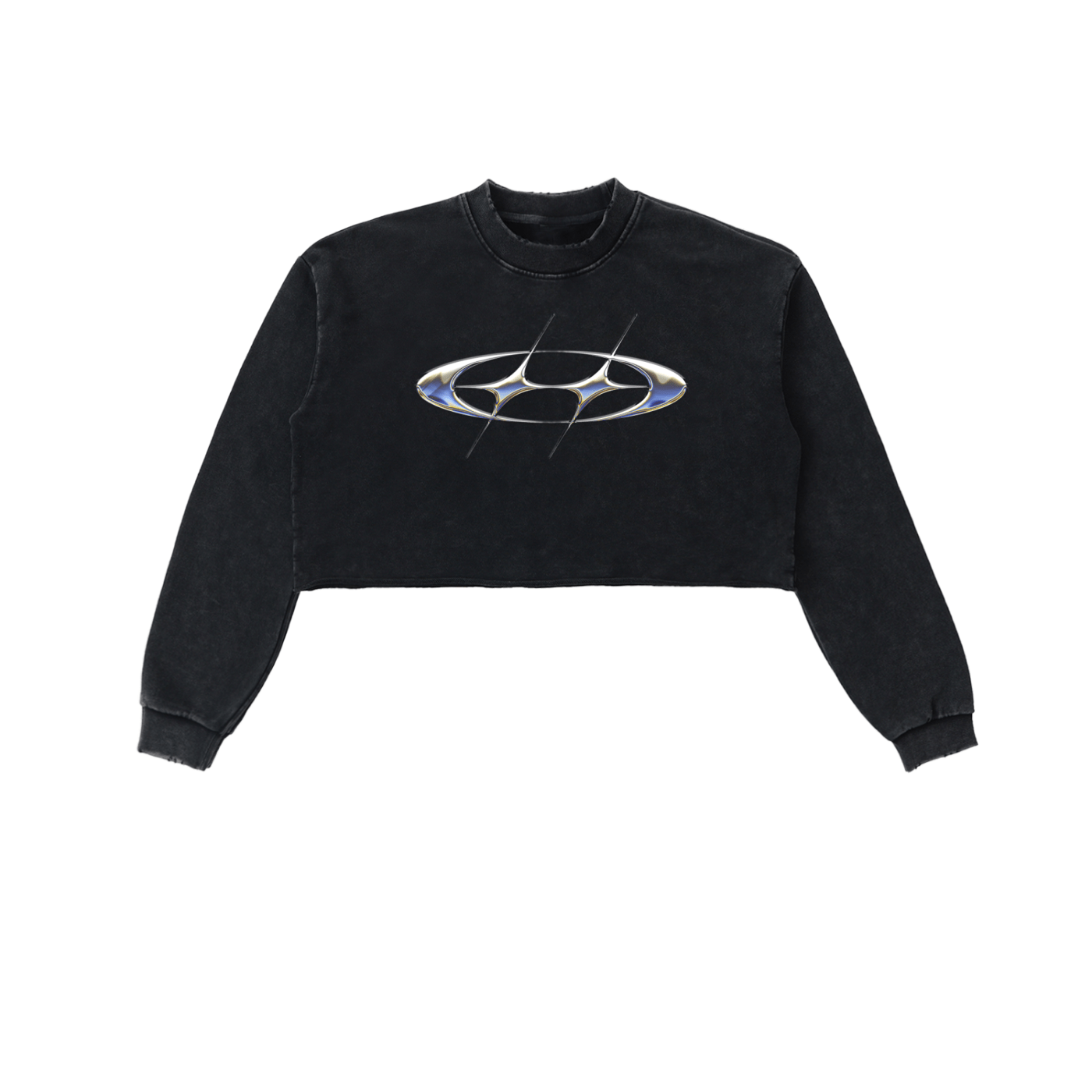 Black / S Snow Washed Raw Edge Cropped Sweatshirt ODMPOD