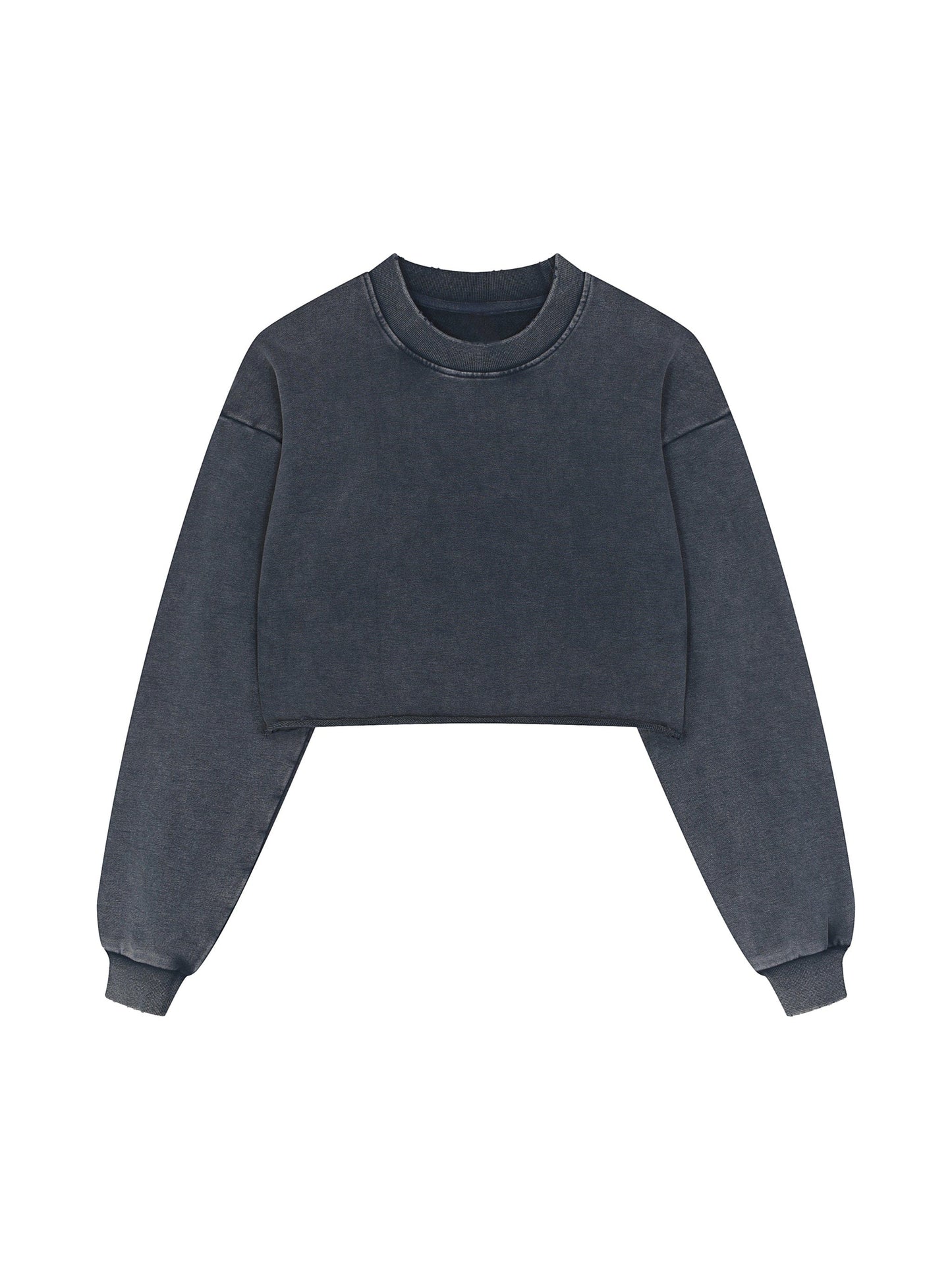 Snow Washed Raw Edge Cropped Sweatshirt ODMPOD