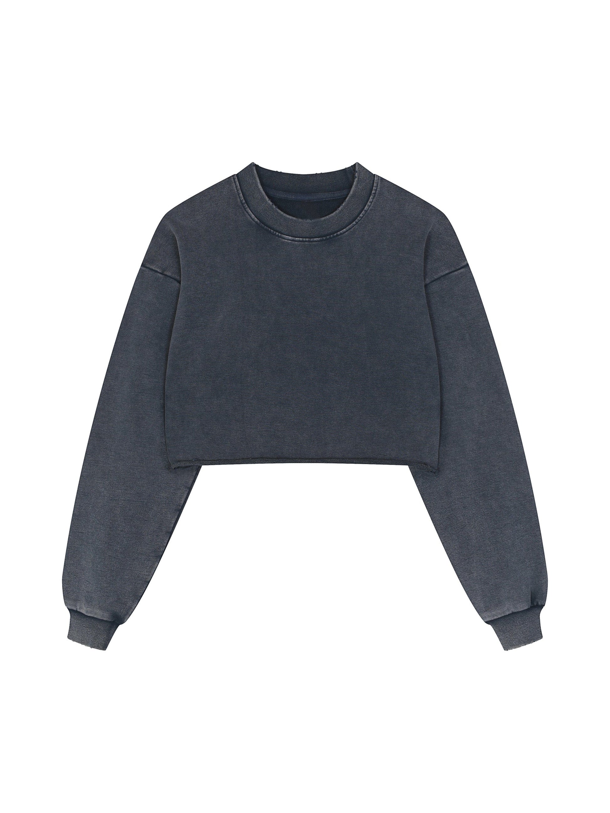 Snow Washed Raw Edge Cropped Sweatshirt ODMPOD