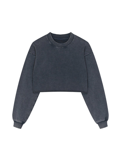 Snow Washed Raw Edge Cropped Sweatshirt ODMPOD