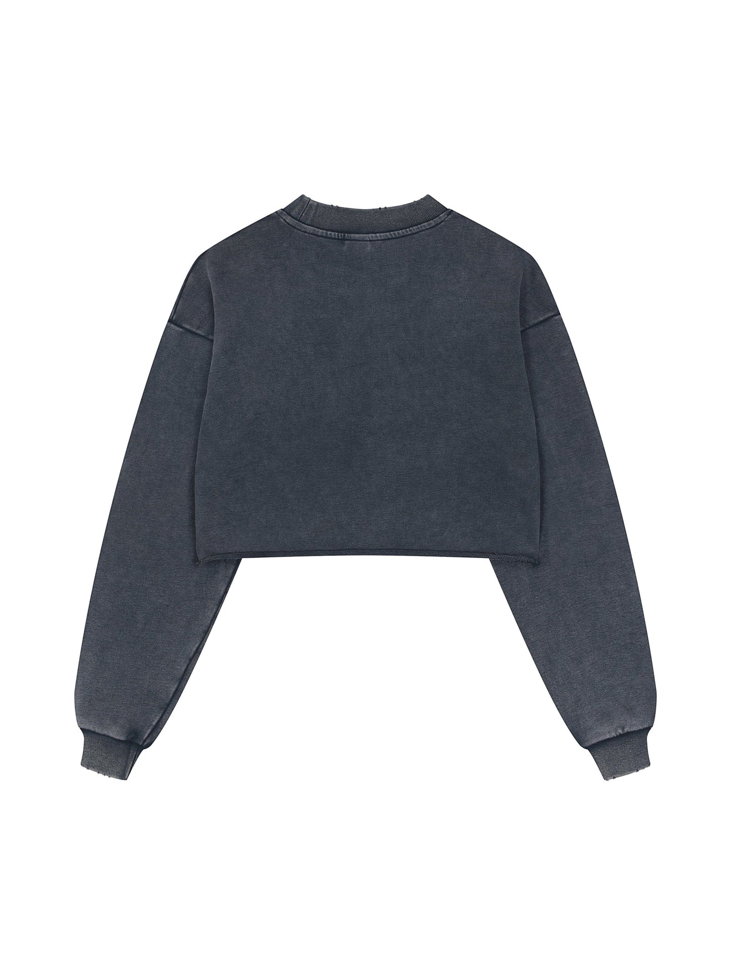 Snow Washed Raw Edge Cropped Sweatshirt ODMPOD