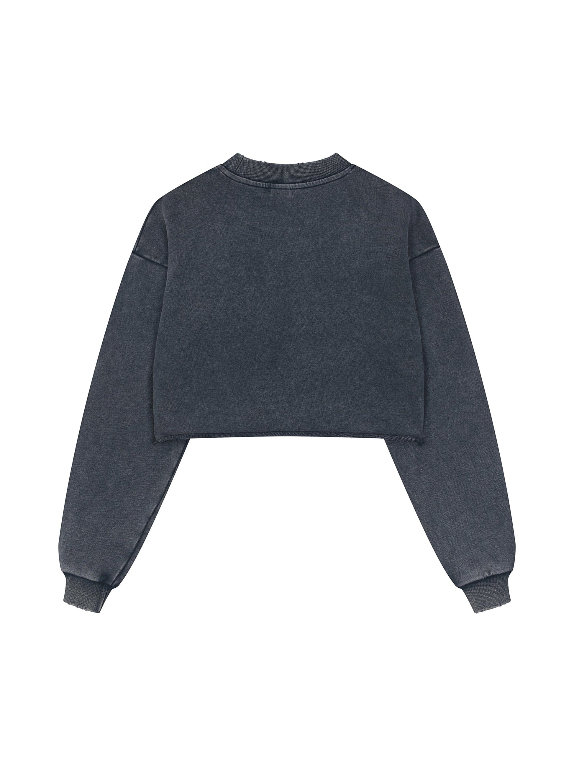 Snow Washed Raw Edge Cropped Sweatshirt ODMPOD