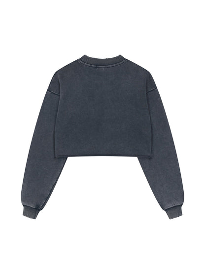 Snow Washed Raw Edge Cropped Sweatshirt ODMPOD