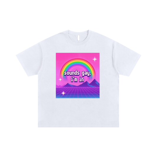 White / S SOUNDS GAY Oversize Signature Tee ~ GAYSBIE ODMPOD