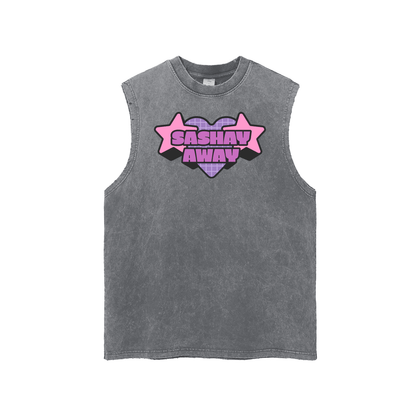 Dark Gray / M Streetwear Unisex Snow Washed Frayed Hem Tank Top ODMPOD