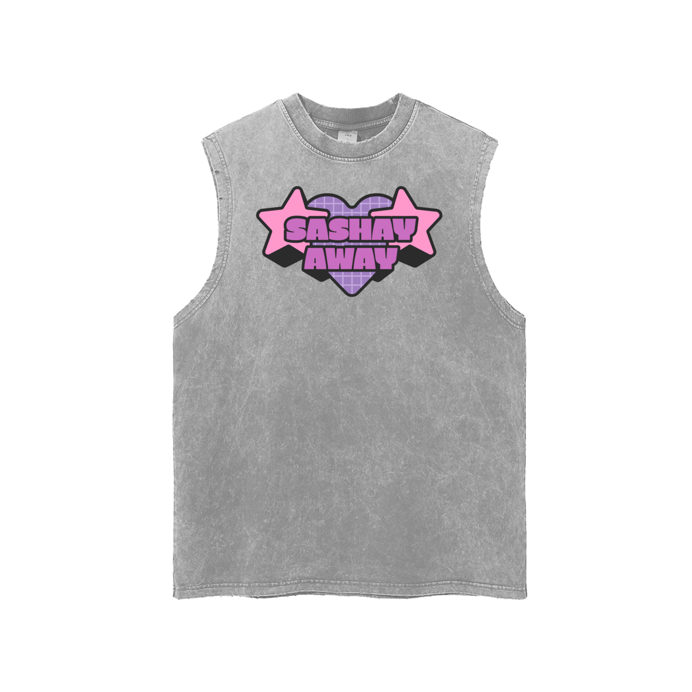 Light Gray / M Streetwear Unisex Snow Washed Frayed Hem Tank Top ODMPOD