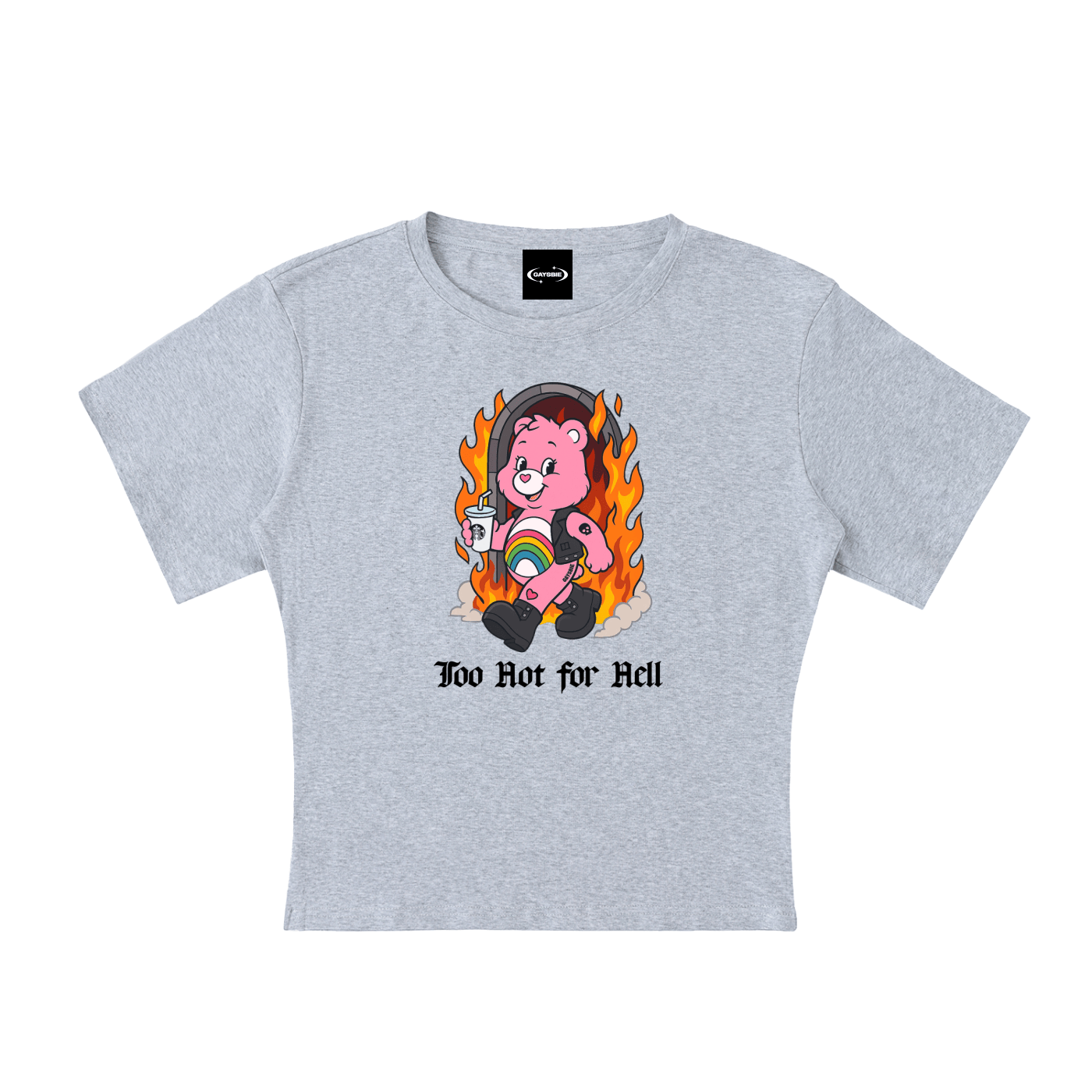Baby Tee STONE / S TOO HOT FOR HELL BEAR Baby Tee ~ GAYSBIE PREMIUM MATERIALS