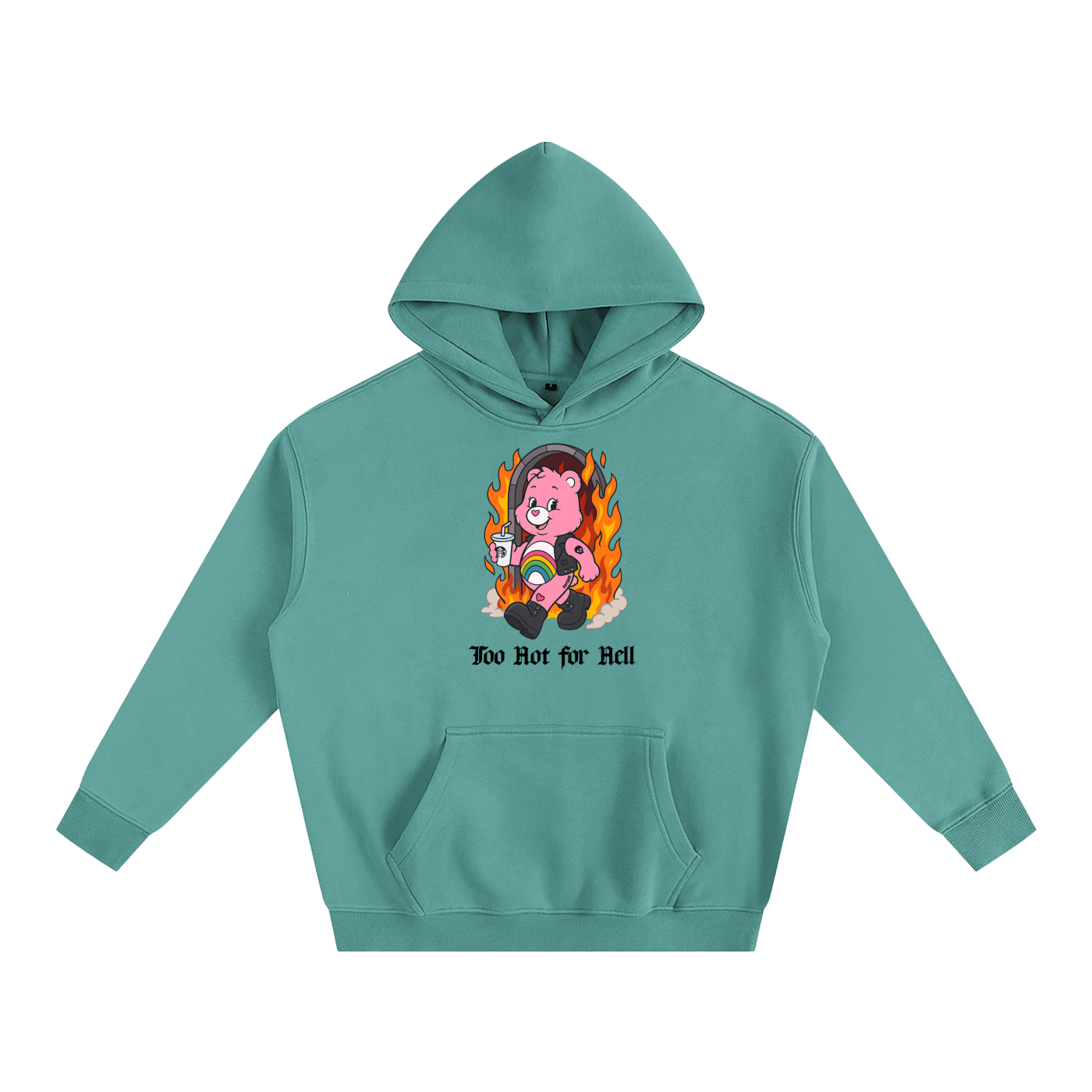 Premium Hood MINT / S TOO HOT FOR HELL BEAR Heavy Fleece Hoodie ~ GAYSBIE PREMIUM MATERIALS