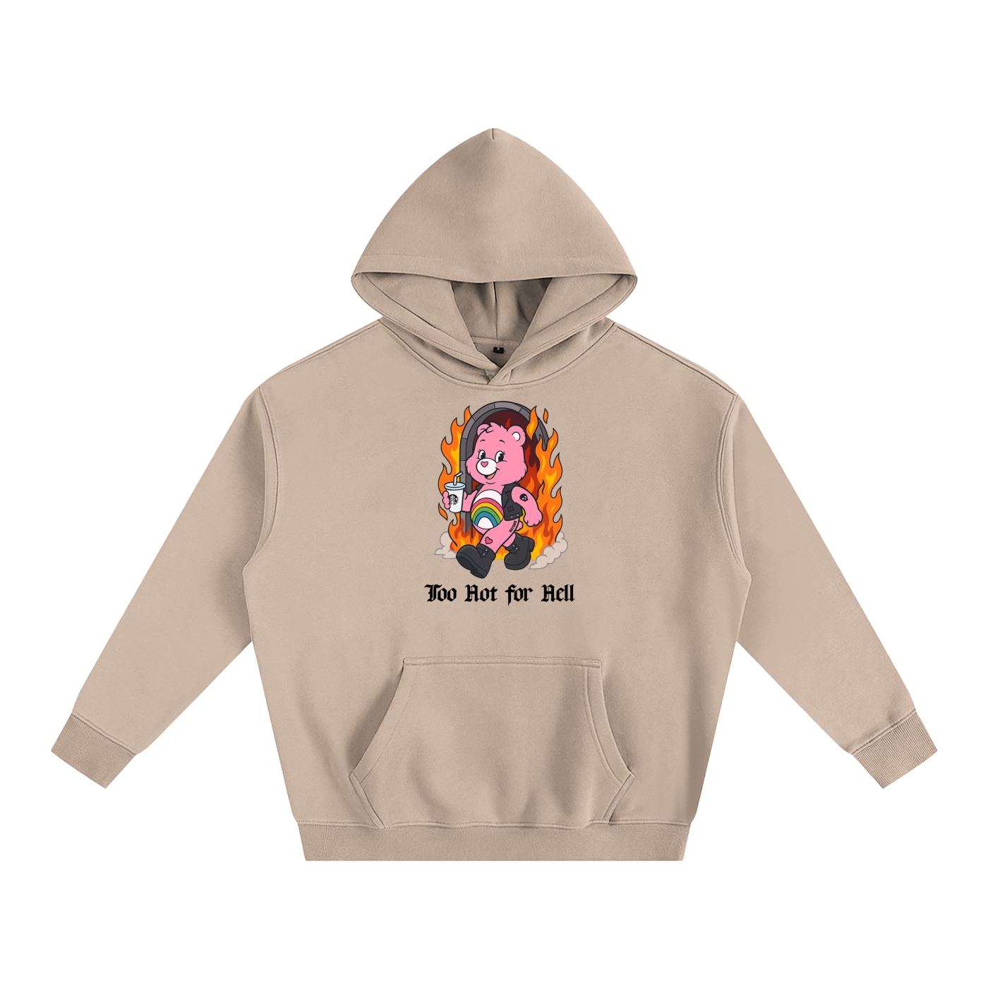 Premium Hood PEACHY / S TOO HOT FOR HELL BEAR Heavy Fleece Hoodie ~ GAYSBIE PREMIUM MATERIALS