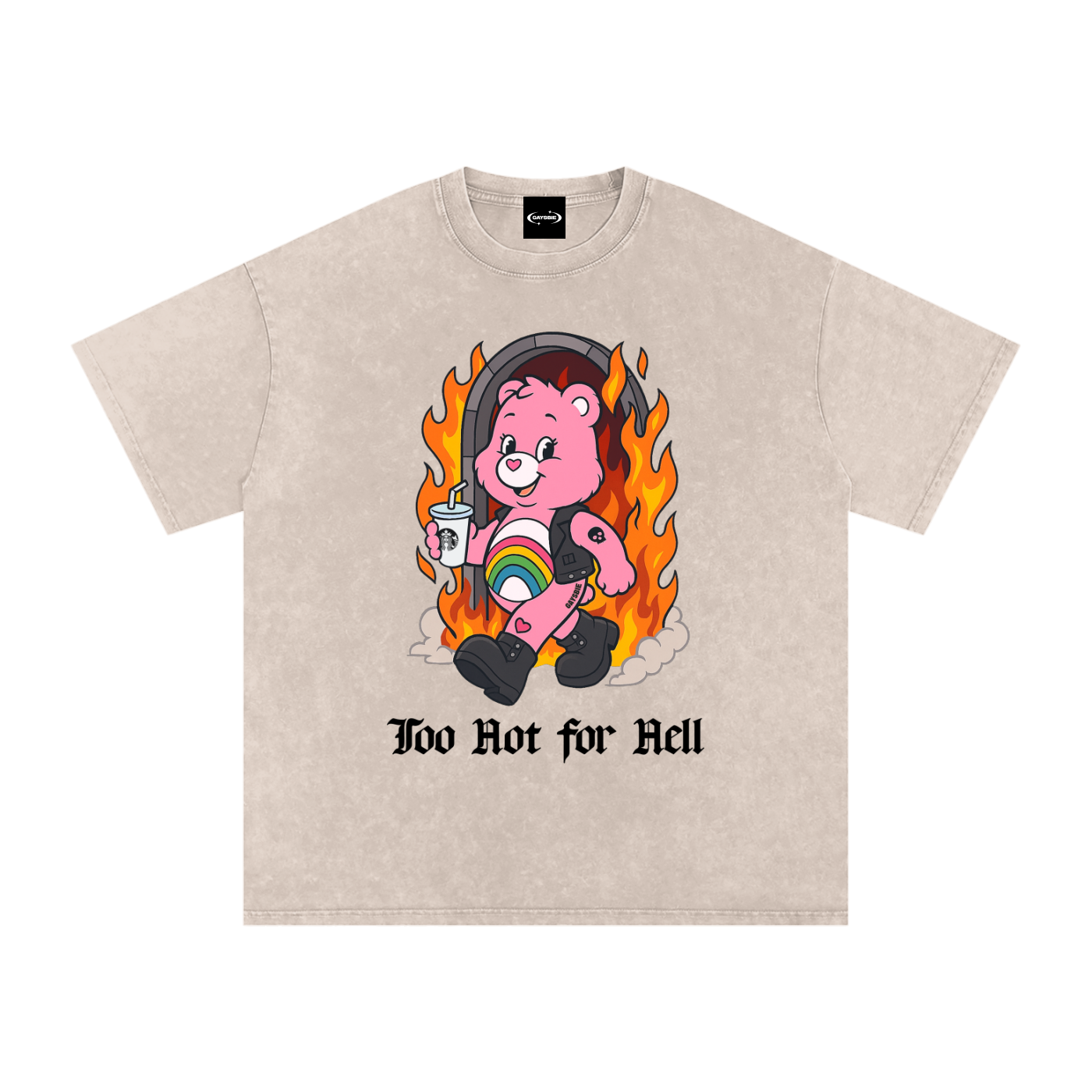 Oversize Tee PEACHY / S TOO HOT FOR HELL BEAR Premium Oversized Tee ~ GAYSBIE PREMIUM MATERIALS