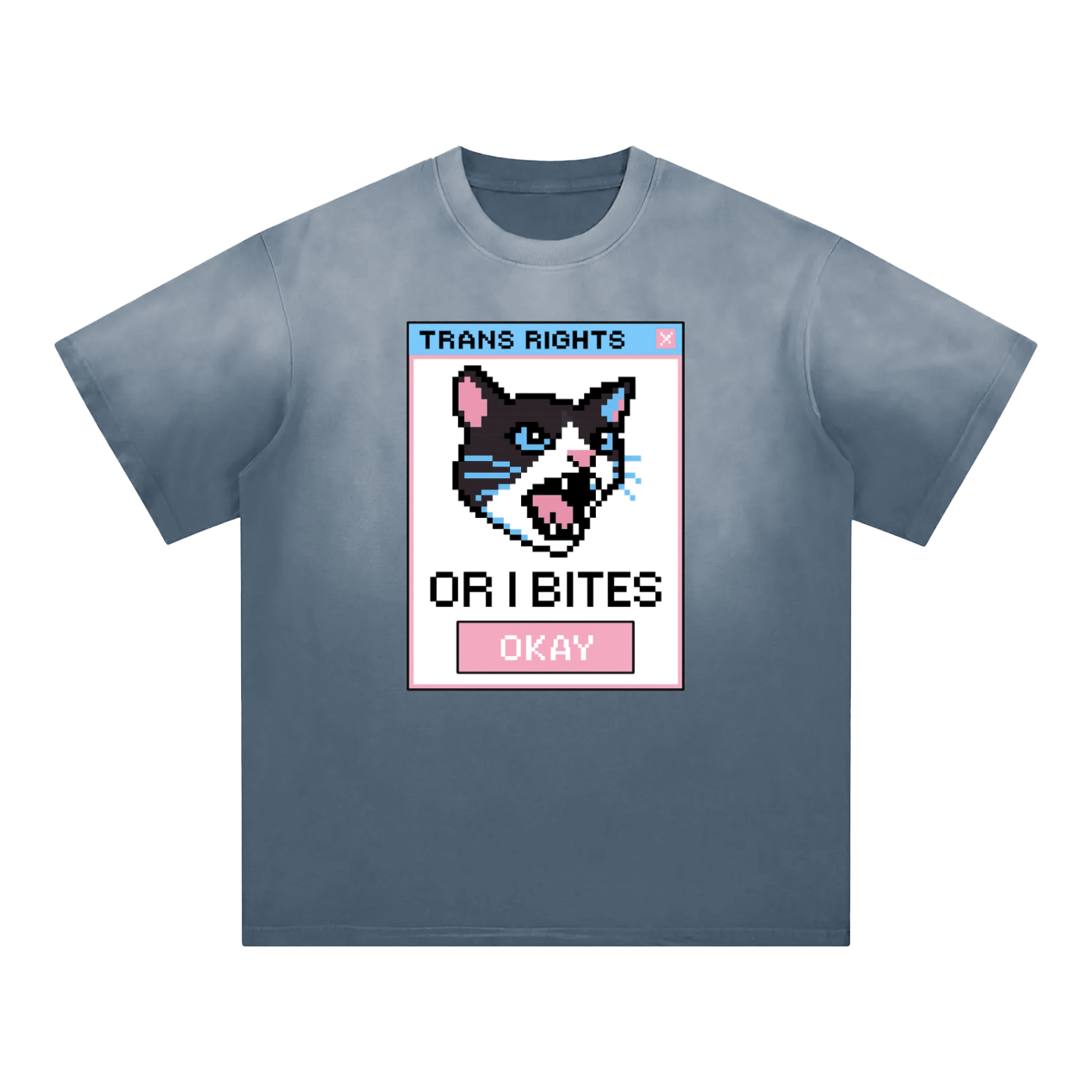 Gray Blue / S TRANS RIGHTS OR I BITE Premium Oversized Tee ~ GAYSBIE ODMPOD
