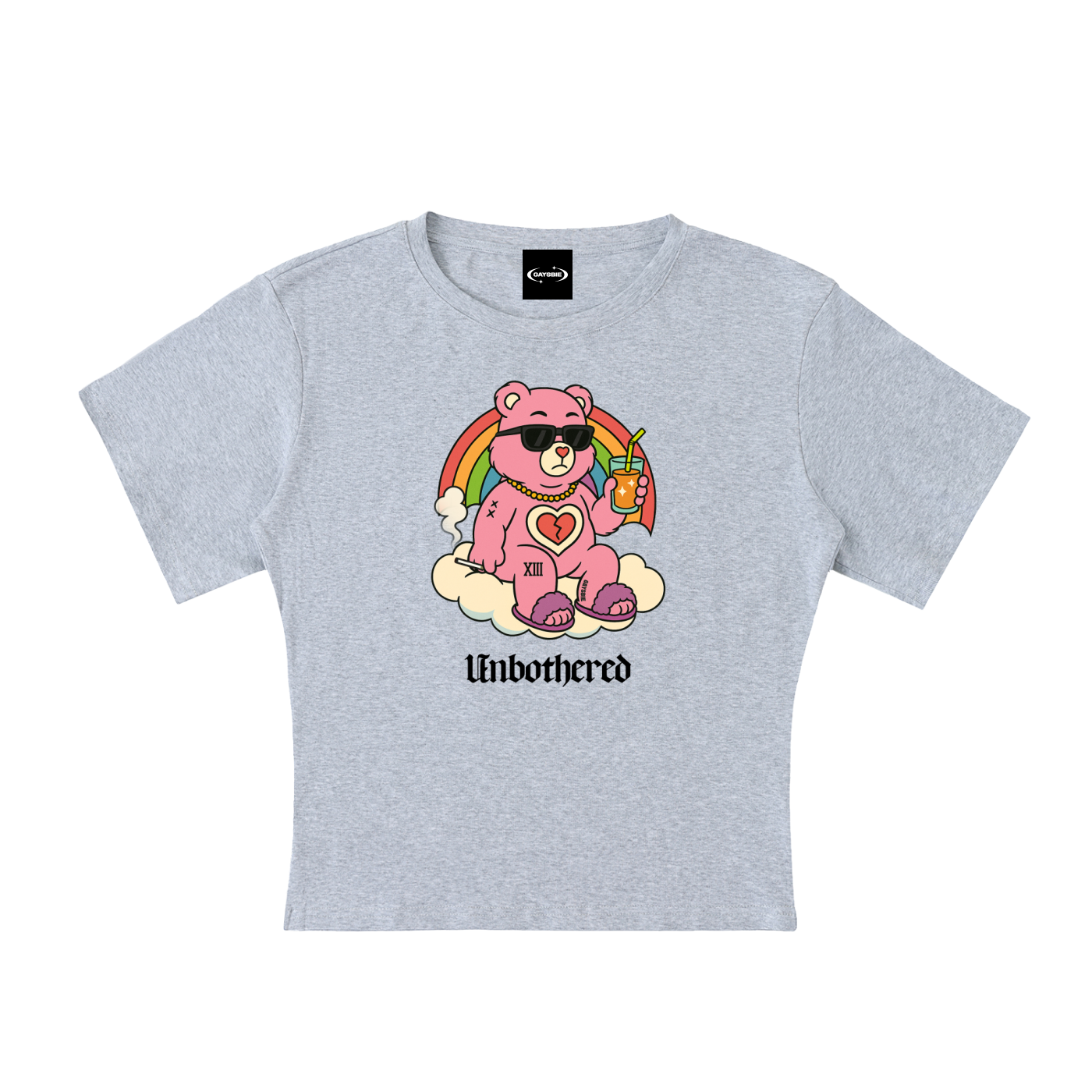Baby Tee STONE / S UNBOTHERED BEAR Baby Tee ~ GAYSBIE PREMIUM MATERIALS